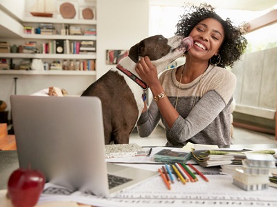 Person at office with dog