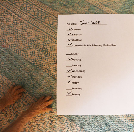 pet sitter checklist